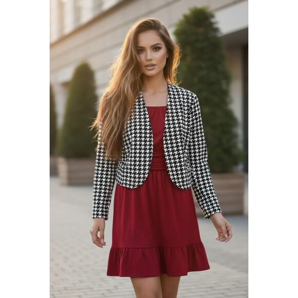 Milumia Jackets & Blazers - New *MILUMIA* Open Front Houndstooth Blazer Lightweight Black & White Women's M